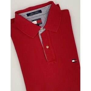 Tommy Hilfiger Polo Shirt Mens Large‎ Classic Fit Short Sleeve Red Embroidered